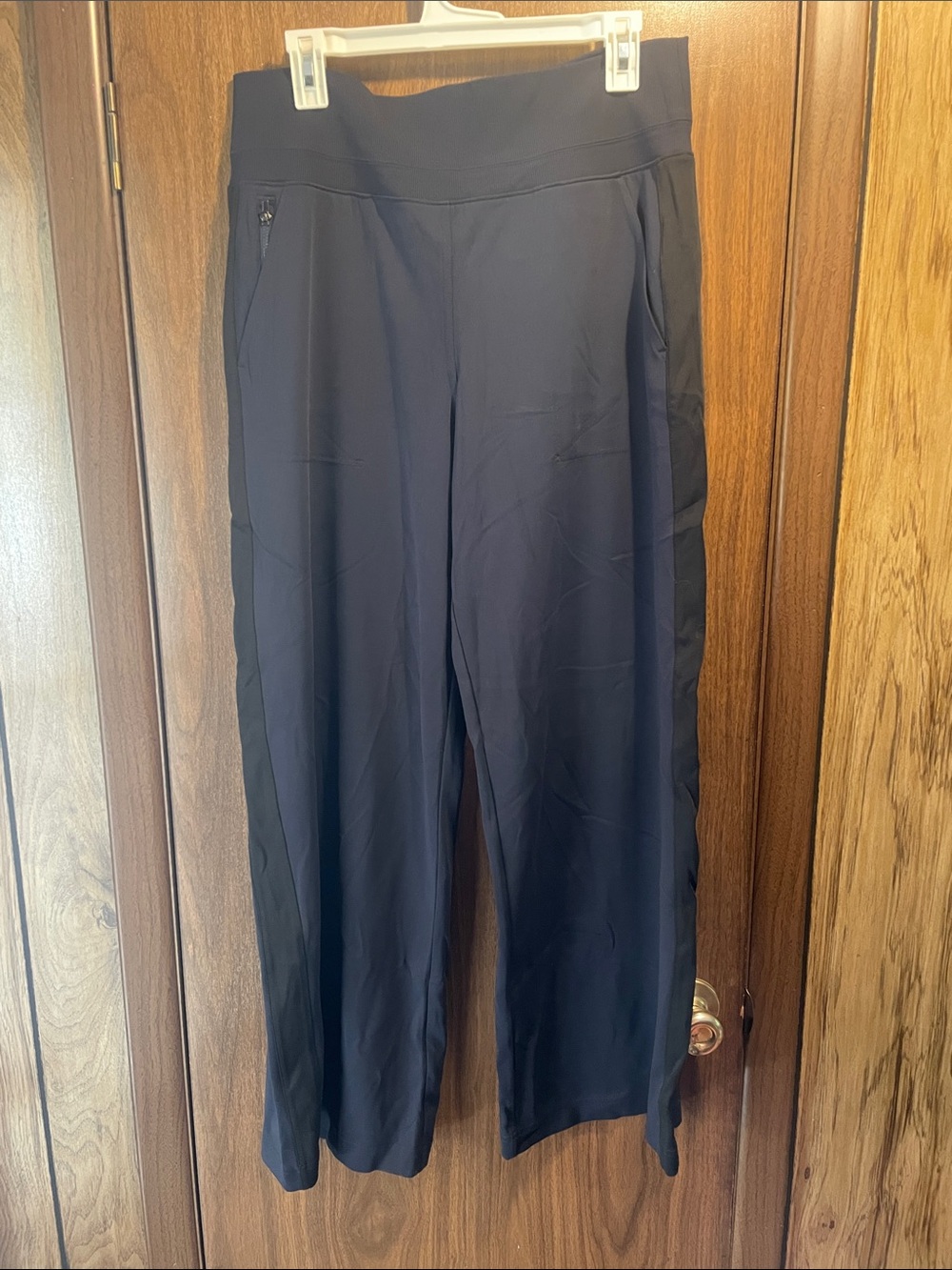 Athleta Blue and Black Wide-Leg Performance Trousers